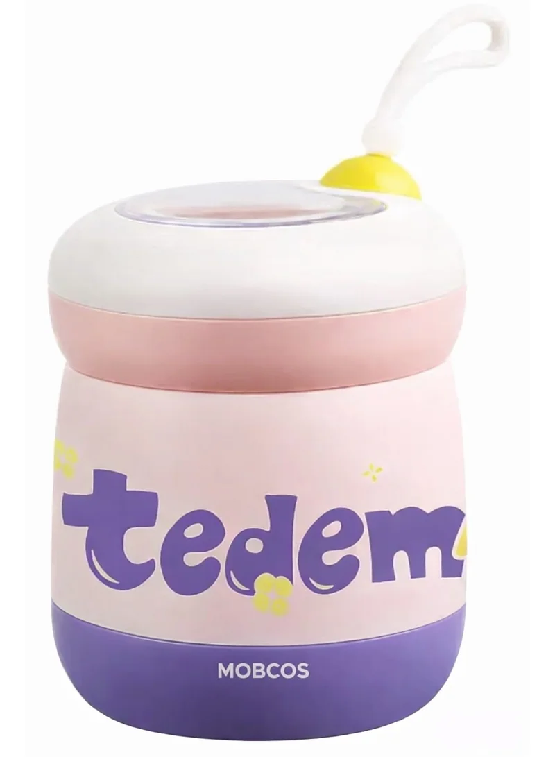 موبكوس علبة غداء صغيرة معزولة من الفولاذ المقاوم للصدأ من موبكوس مع كوب وملعقة للشوربة، مناسبة للنزهات والمكتب والمدرسة والسفر في الهواء الطلق (450 مل، لون وردي)